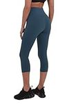 TCA Womens High Waisted 7/8 Length Capri Tight Gym Workout Fitness Running Leggings with Pocket - Atlantic Deep, XS