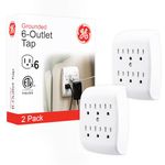 GE 6-Outlet Extender Wall Tap, 2 Pack, Grounded Adapter, Charging Station, 3-Prong, Secure Install, UL Listed, White, 46852