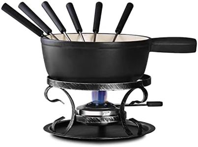 Artestia Cast Iron Cheese Fondue Pot Set, Swiss Traditional Cast Iron Fondue Set for Meat & Chocolate (Black)