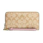 COACH Women's Long Zip Around Wallet, Light Khaki - Powder Pink, OS, Long Zip Around