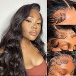 PATVINGOT 4x4 Body Wave Lace Front Wigs Human Hair Glueless Lace Closure Wigs Human Hair 180% Density Brazilian Virgin Hair Pre Plucked Bleached Knots with Baby Hair for Black Women(24 inch)