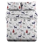 Royal Tradition Heavyweight Flannel, 100-Percent Cotton King 4PC Bed Sheets Set, Christmas Deer Print, 170 GSM