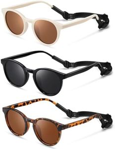 Vcarsian Cute Kids Polarized Sunglasses,Baby Sun Glasses with Strap for Toddler Girls Boys Flexible Round UV Protection Glasses Age 0-6