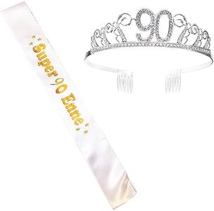 90 Compleanno Fascia 90 Anni di Compleanno Donna Tiara Birthday Corona per Compleanno 90 Coroncina di Compleanno Decorazioni Accessori per Compleanno Donna