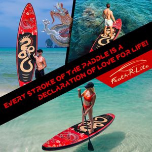 FEATH-R-LITE 11' Inflatable Stand Up Paddle Board Set – Ultra-Light SUP with Paddle, Pump, Backpack, Leash, Waterproof Bag