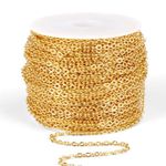 [66 Feet/ 20M] 18K Gold Plated Stainless Steel Chain Bulk, 2mm 304 Stainless Steel Chains Flat Cable Link Chain Bulk for Jewelry Making DIY Craft