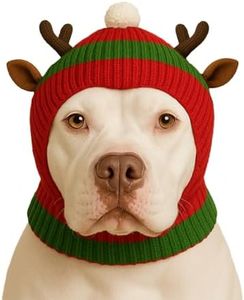 LovinPet Christmas Dog Hat Snood for Medium & Large Dogs, Holiday Antler Costume Ear & Neck Warmer, Soft 4‑Way Stretch Knit, Adjustable Fit, One Size,Multi-Colored