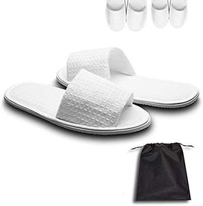 AhfuLife 5 Pairs of Waffle Open Toe White Slippers Fit Most Men and Women for Spa, Party Guest, Hotel and Travel, Washable and Non-Disposable (Large, White-5 Pairs)