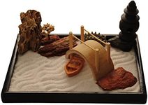 ICNBUYS Zen Garden with Boat Bridge Japanese Censers Set with Free Rake and Pushing Sand Pen Base Tray Dimensions 10 x 7 x 0.4 inches
