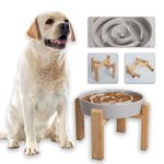 Elevated Slow Feeder Dog Bowl - Raised Ceramic Dog Bowls with Anti-Slip Stand - Puzzle Maze Dog Food Bowl for Fast Eaters - Heavy Big Dog Dish - Designed for Medium and Large Dogs - Grey - 8.8 inch