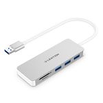 LENTION 3 USB 3.0 Ports Type A Hub with SD/Micro SD Card Reader for Micro/SDXC/SDHC/SD/UHS-I Cards, Multiport Adapter Compatible MacBook Air/Pro (Previous Generation), Surface, More (Silver)