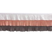 Bacati 3 Layer Ruffled Crib/Toddler Bed Skirt, White/Coral/Grey, 13"