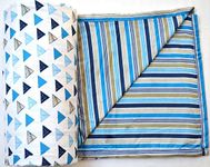 Trance Home Linen Pure Malmal Cotton Multipurpose Baby Dohar | 3-Layered Baby Swaddle | Soft -Lightweight Baby Blanket | Crib Blanket (Age : 0-2 Year - 140cm x 100 cm - Blue Black Triangles)