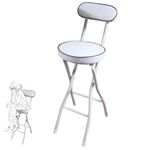 Folding Stool, Padded Seats Foldable Bar Stool Chair, 22/24/26 Inch Collapsible Round Breakfast Stool with Backrest and Footrest, Portable Folding Chairs for Adults (Color : White, Size : Sitting He