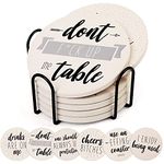 LotFancy Funny Coasters for Drinks Absorbent with Holder, 6PCS Ceramic Coasters with Cork Base, Round Coasters with 6 Sayings, Non-Slip, Bar Room Decor Housewarming Gift