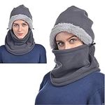 Grey Winter Hats for Women Fleece Balaclava Hood Thermal Womens Balaclavas Ear Warmers Ski Face Cover Mask Neck Protective Headgear Cap Snowboard Weather Outdoor Fashion Gifts Ladies Men Warm Hat