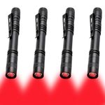 MODOAO Red Light LED Torch, 4 Pack High Power LED Pen Flashlights, Waterproof Handheld Flashlights Pocket Compact Torch with Clip, for Camping, Hiking, Night Vision, Astronomy and Emergency