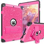 BENTOBEN for iPad 9th Generation Case, iPad 8th Generation Case, iPad 7th Generation Case, iPad 10.2 2021/2020/2019 Case, Glitter Sparkly 3 Layer Shockproof Kickstand Protective Tablet Cover, Hot Pink