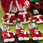 Uten 6x Christmas Cutlery Silverware Holders Pockets Knifes Forks Bag Santa Suit Xmas Party Dinner Table Decoration (Red)