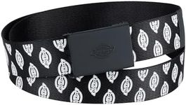 Dickies Women's Tonal Plaque Buckle Fabric Belt, Black Logo, X-Large