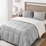 Basic Beyond Micromink Sherpa Comforter Set - Reversible Bed Comforter 3-Piece (Sherpa Grey, Queen)