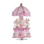 Sasuori Luxury Dream 3-Horse Rotating Carousel Merry-go-round Windup Music Carousel with Colorful Color Change LED Luminous Light Melody of Castle in the Sky Artware Birthday Gift(pink)