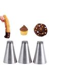 French Star Piping Nozzle 4B，Large 4B Icing Tip for Shells,Border, Waves, Churros &Cake Decorating,3 Pcs