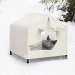 Insulated Outdoor Cat House Weatherproof for Winter w/Awning & Safe Escape Door, Waterproof Elevated Bed House Shelter for Outside Feral Stray Barn Community Cat w/Self-Warming Blanket 24"x24"