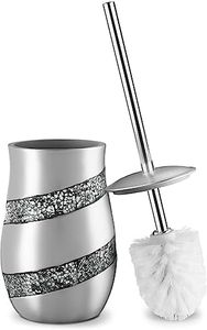 Creative Scents Silver Mosaic Toilet Brush and Holder Set - Toilet Bowl Brush and Holder, Sturdy Toilet Cleaner Brush with Stainless Steel Handle, Bathroom Toilet Scrubber Brush with Decorative Holder