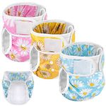 SlowTon Reusable Dog Diapers Female - 3 Pack Washable Female Dog Diapers for in Heat Incontinence, Super-Absorbent Diapers for Puppy Pets with Adjustable Buttons(Flowers,X-Small)