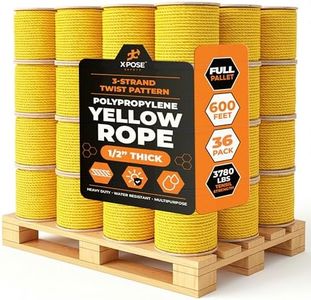 Yellow Twisted Polypropylene Rope, 1/2" Thickness x 600' Length Heavy Duty Poly Ropes for Outdoor and Marine Use, Yellow Rope for Visibility & Safety - 36 Packs