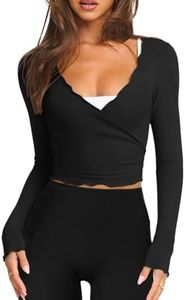 LASLULU Womens Tie Front Pilates Wrap Top Long Sleeve Workout Tops Black Bolero Shrugs Crop Cardigan Yoga Ballet Cover up Tops Pilates Outfits (Black, Small)