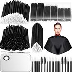 260 Pieces Disposable Makeup Tools Kit, Eyeliner Brushes Mascara Wands Lipstick Applicators Makeup Hair Clips Plastic Box Short Waterproof Cape Stainless Steel Makeup Palette, Spatula (Black)