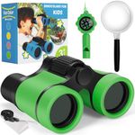 Binoculars for Kids, Kids Binoculars Toys for 3 4 5 6 7 8 Years Boys and Girls, Set with Magnifying Glass & Compass - Birthday Gifts Outdoor Toy for Kid Ages 3-8 Toddler Camping