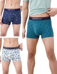 DAMENSCH Men's Cotton Blend Trunks (Pack of 3) (DAM-CTP-T-BLB-CMT-SOG-PACK-3-L_Blue Buzz, Check & Mate Teal, Stroke Grey_L)