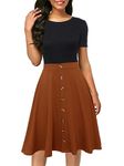 BERYDRESS Women's Short Sleeve Colorblock Button Down Sundress Knee-Length Flared A-Line Casual Party Swing Dress (S, 6091-Black Brown)