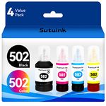 502 T502 Ink Refill Bottles High Capacity Replacement for Epson 502 Refill Ink Compatible for ET-2850 ET-3850 ET-2700 ET-2760 ET-4760 ET-3760 ET-4750 ET-3700 ET-3750 Printer（Black,Cyan,Magenta,Yellow）