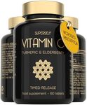 Vitamin C 1000mg Tablets High Strength - Slow Release Formula with Elderberry & Turmeric - 60 Tablets - Vegan VIT C Supplement - Plant-Based Immune System Support Complex - UK Made