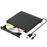 External CD DVD Drive, USB 3.0 & TYPE C Portable CD DVD +/-RW Drive, CD/DVD ROM Player Burner Reader Writer Rewriter Optical Disc Drive for Laptop Desktop PC, Windows 11/10/8/7, Apple Mac, Linux OS