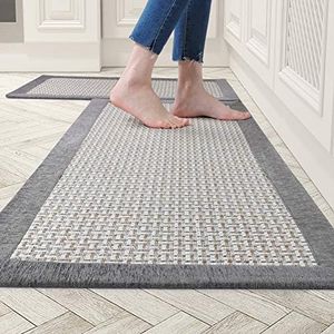 AMOAMI Kitchen Rugs and Mats Non Skid Washable, Absorbent Rug for Kitchen, Large Kitchen Floor Mats for in Front of Sink, 2 PCS Set 20"x32"+20"x48"