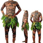 Springcmy Family Mens Kid Maui Tattoo T Shirt/Pants with Leaves Skirt Halloween Adult Cosplay Costume (Brown(adult), XL)