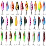SHADDOCK 30pcs Fishing Spoon Spinnerbaits Mixed Colorful Metal Casting Fishing Spinner Baits Spoon Fishing Lures Sharp Treble Hooks Tackle Kit (NK304)