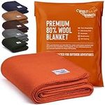 Woolly Mammoth Merino Wool Blanket - Large 66" x 90", 4LBS Camp Blanket | Throw for The Cabin, Cold Weather, Emergency, Dog Camping Gear, Hiking, Survival, Army, Outside, Outdoors – Orange