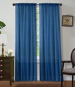 Sapphire Home Navy Sheer Curtains - 2 Panels Set, 54" x 108", Transparent, Light Filtering Privacy Voile Drapes, Sheer Window Curtains for Living Room, Bedroom, Kitchen, Dining Room - Navy