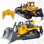 RLS Huina 1554 RC Remote Control Bulldozer 1:16 Fully Functional Construction Vehicle, 2.4Ghz 9 Channel Dozer Front Loader Toy with Light and Sound