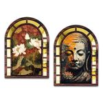 RAG28 Wooden Buddha Jharokha Style Wall Decor Set of 2 | Home Decor Items (BJ9, Size: 15.5X 11.5 Inches Each)