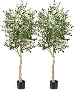 Giantex 2-Pack Artificial Olive Tree, 182 cm Tall Faux Olive Plants in Cement Pot, Topiary Silk Tree, Potted Olive Silk Tree w/ 1296 Leaves & 72 Fruits, Fake Greenery Plants for Indoor Home Office