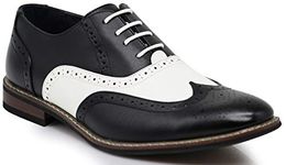 Wooden08N Men's Two Tone Wingtips Oxfords Perforated Lace Up Dress Shoes, Black/White, 11