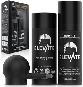 ELEVATE Hair Perfecting 3-in-1 Kit Set Includes Natural Hair Thickening Fibers & Spray Applicator Pump Nozzle & Locking Setting Hold Spray | Instantly Conceal Balding and Thinning Areas (Black)