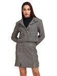 AOL Women's Houndstooth Design Short Woollen Coat with Hi-Neck Option(Black White, X-Large)